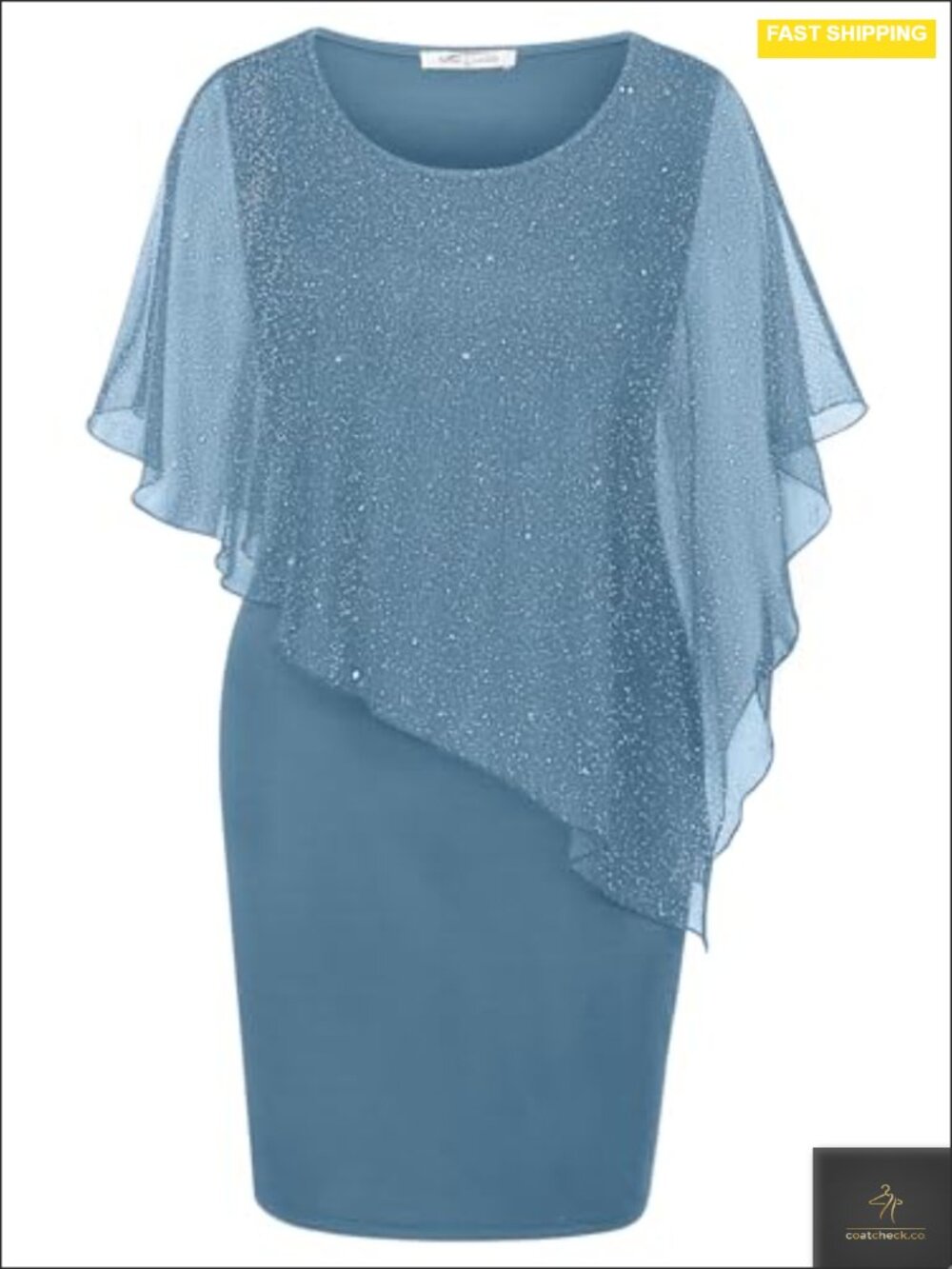 Sheer Mesh Cape Overlay Bodycon Pencil Dress Sleeveless Knee Length